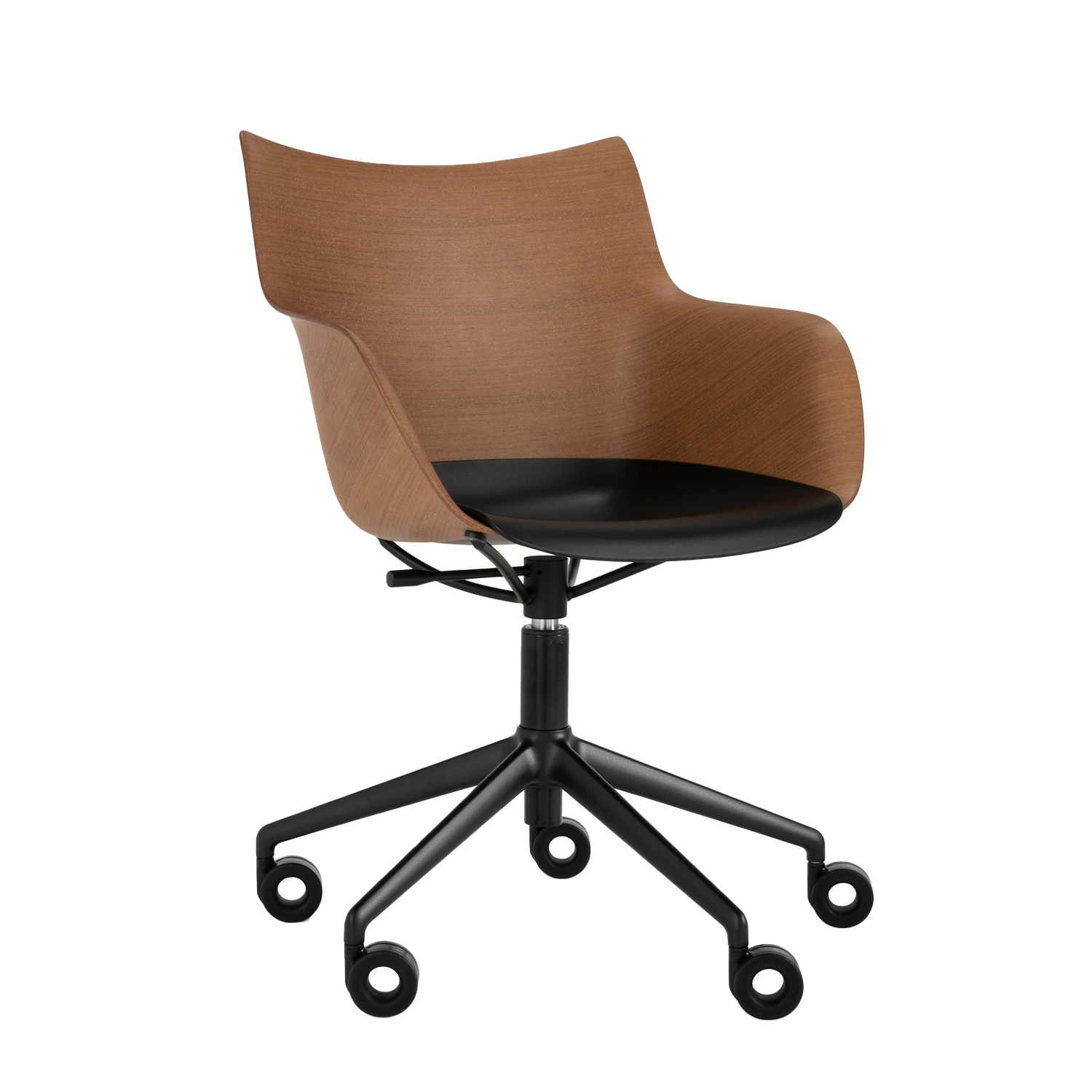 Kartell - Q/Wood Wheels Drehstuhl dunkel/schwarz