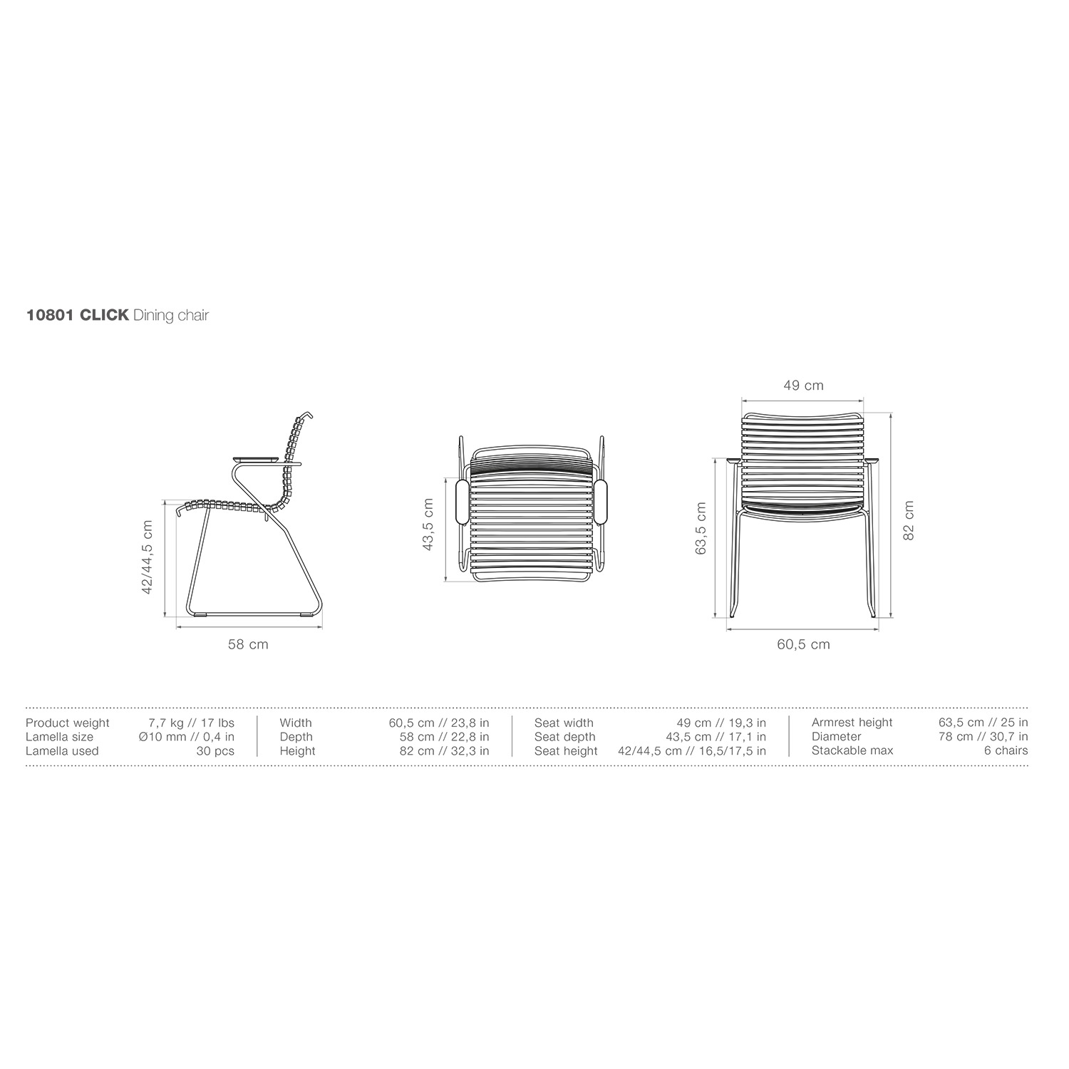 HOUE - Set Four grau 210x90 cm + 6x Click Sessel schwarz
