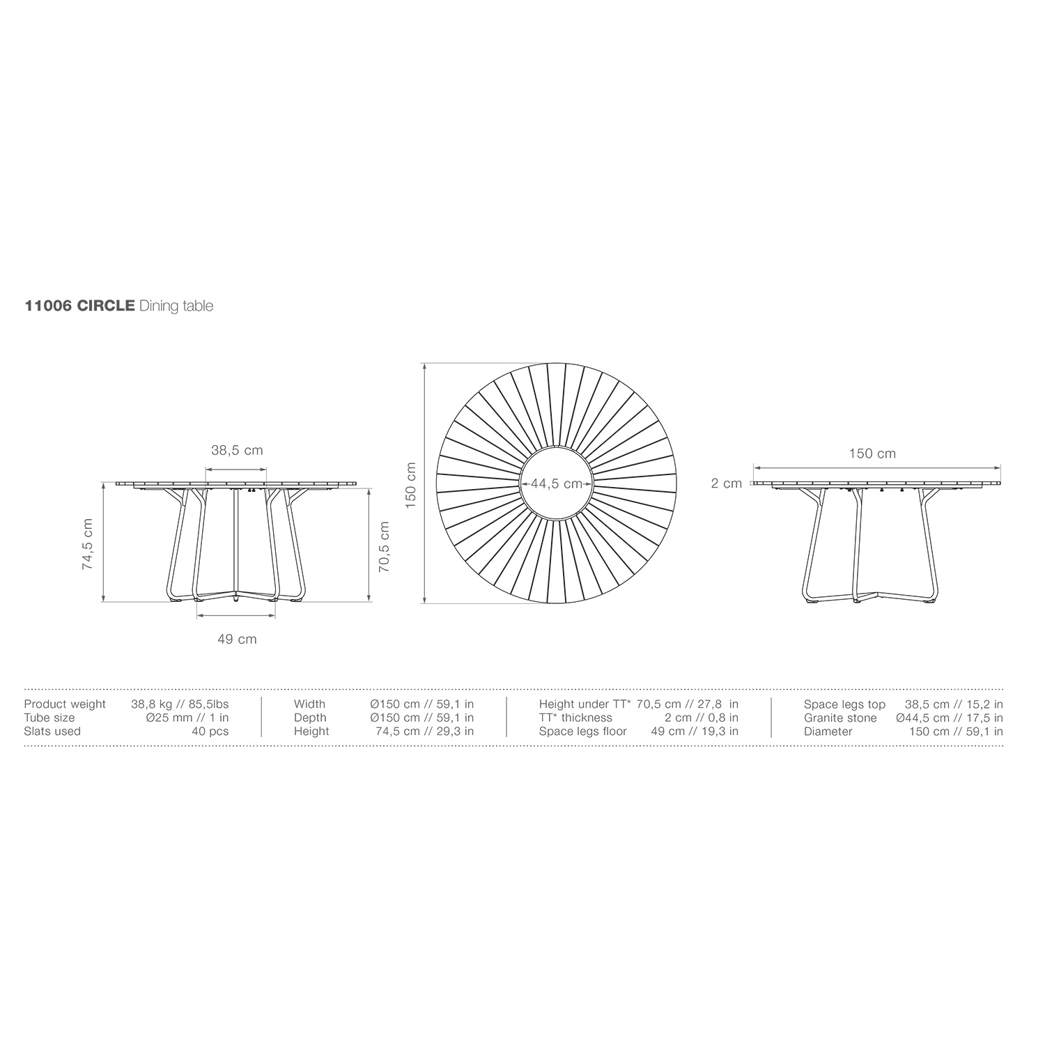 houe circle tisch 150cm abmessungen 92759