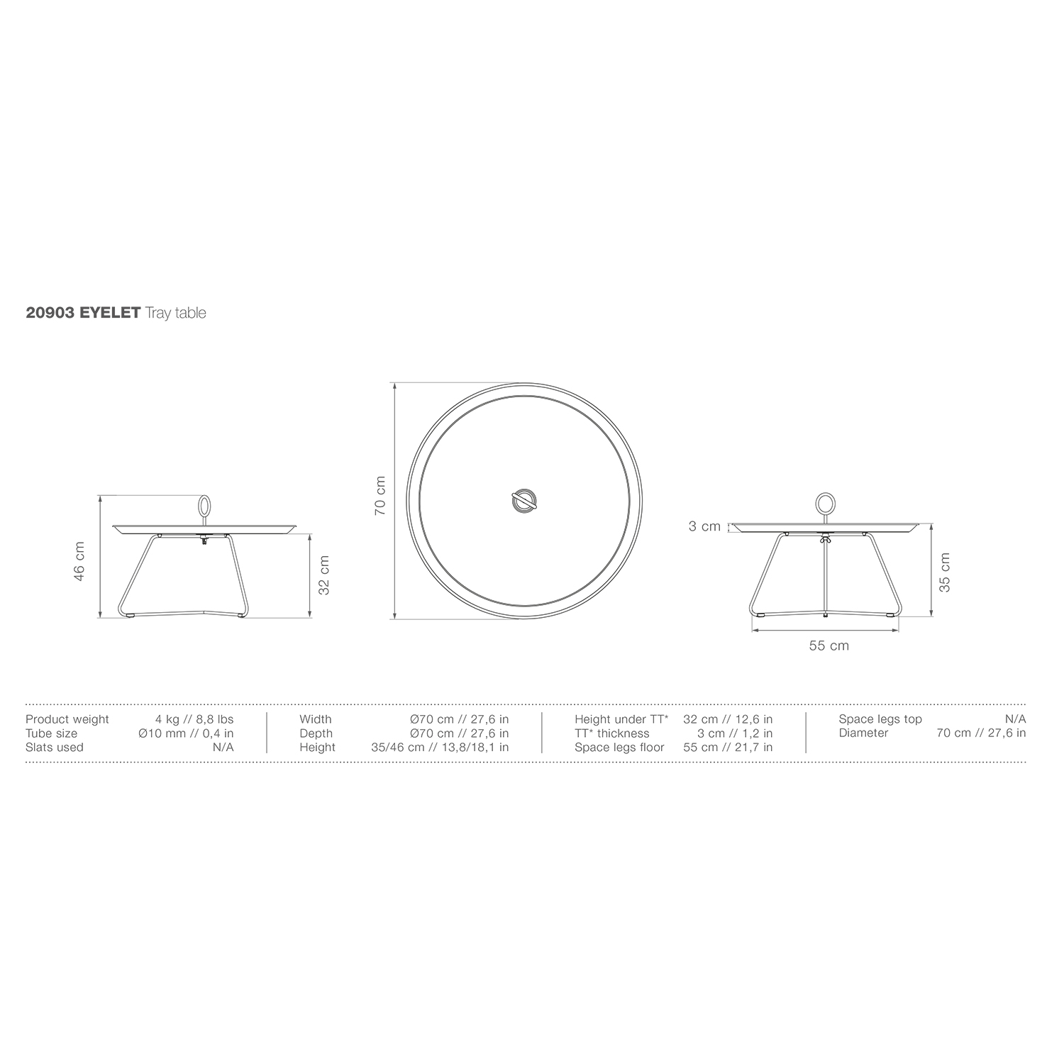 houe eyelet beistelltisch 70cm abmessungen 92586