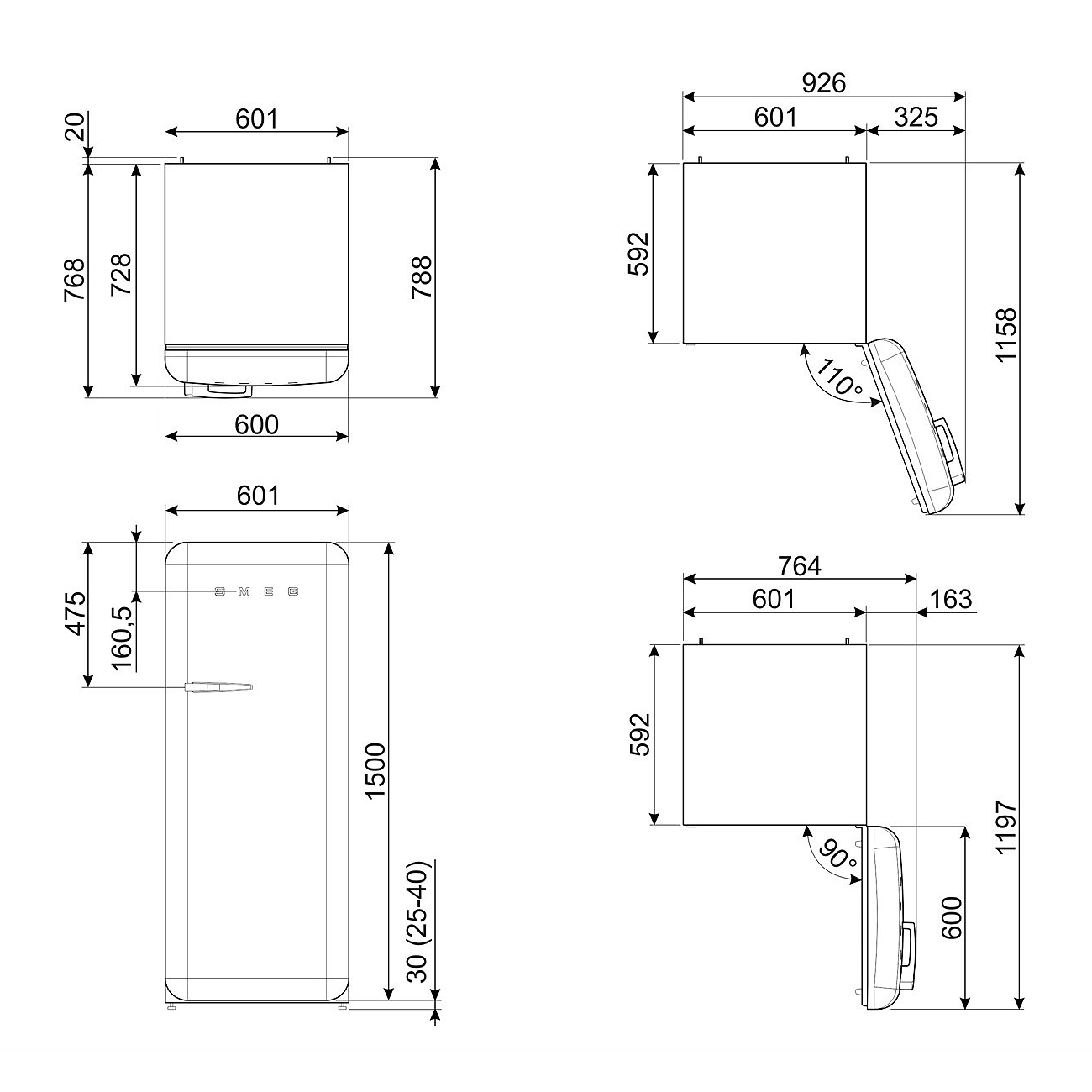 smeg kuehlschrank FAB28 technischezeichung 55071