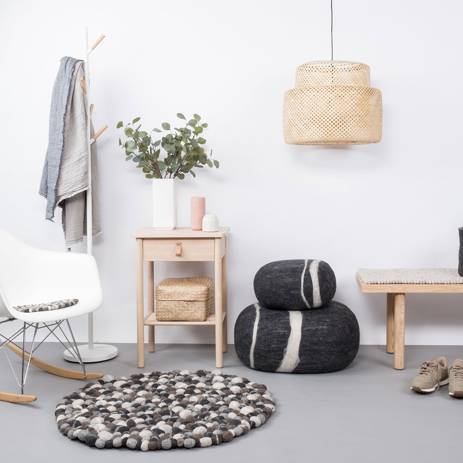 myfelt hardy filzkugelteppich rund steinoptik ambiente 52012