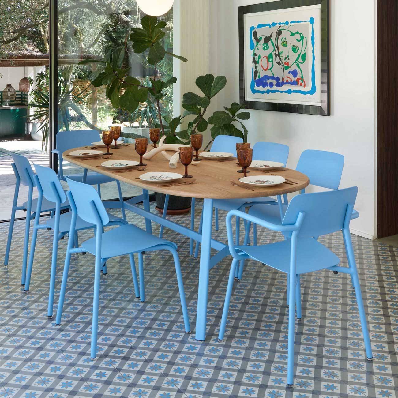Fermob - So'O Ovaler Tisch Eiche 220x95 cm acapulcoblau