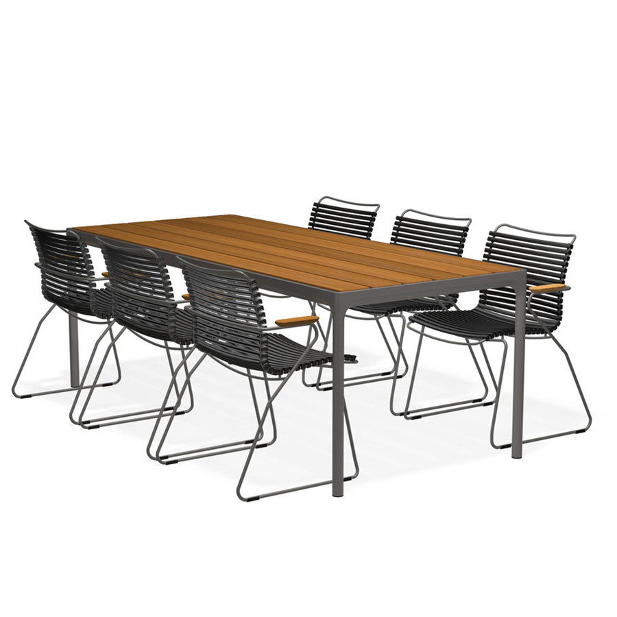 HOUE - Set Four grau 210x90 cm + 6x Click Sessel schwarz