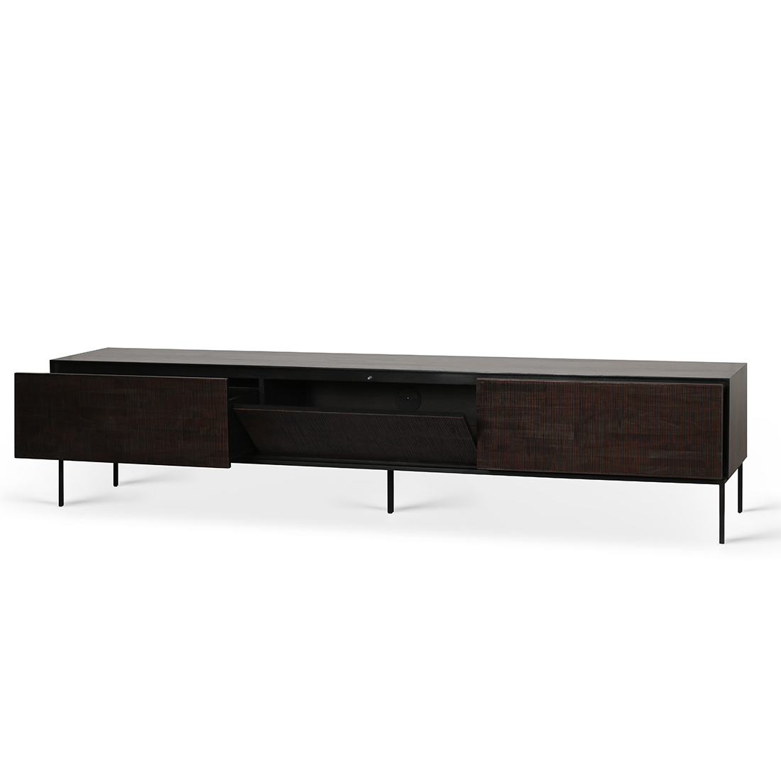 12254 grooves tv teak vorne lange seite schublade offen 90082