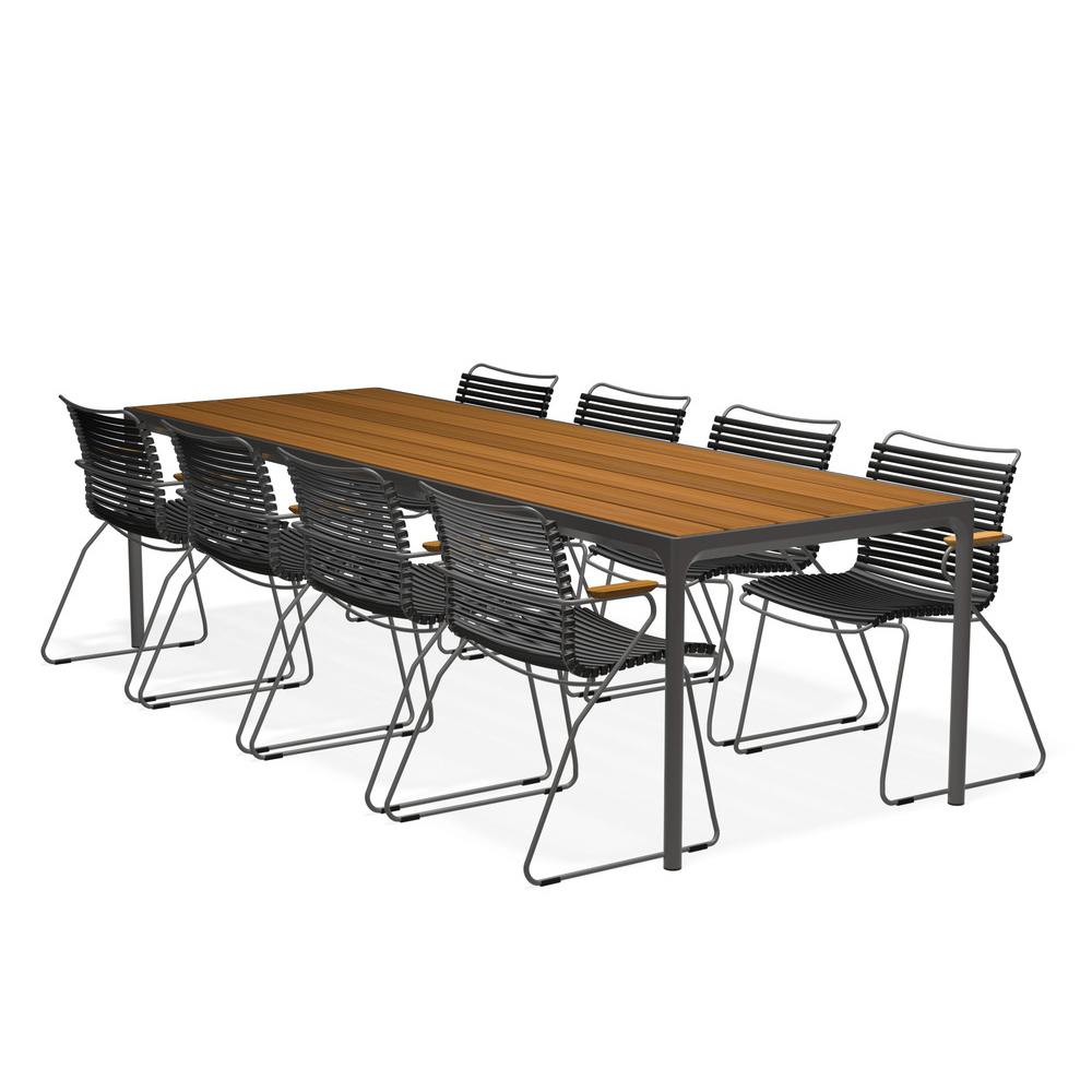 HOUE - Set Four grau 270x90 cm + 8x Click Sessel schwarz