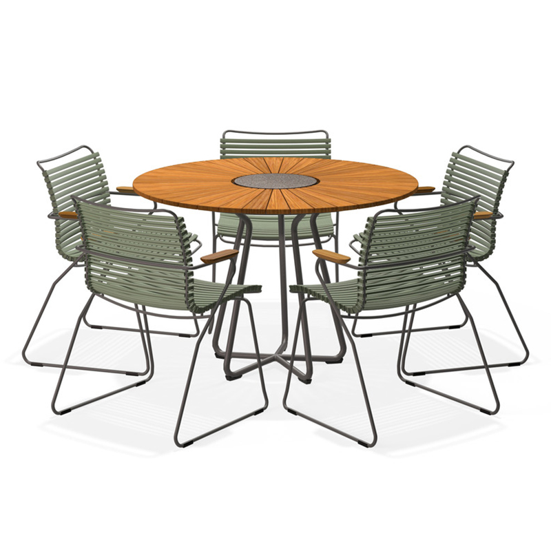 HOUE - Set Circle Tisch Ø 110 cm + 5xClick Sessel olivgrün