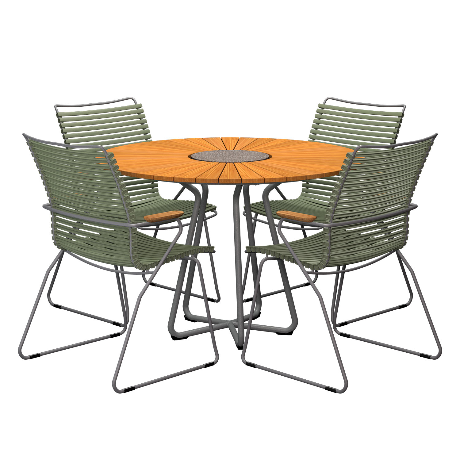 HOUE - Set Circle Ø 110 cm + 4x Click Stuhl hoch olivgrün