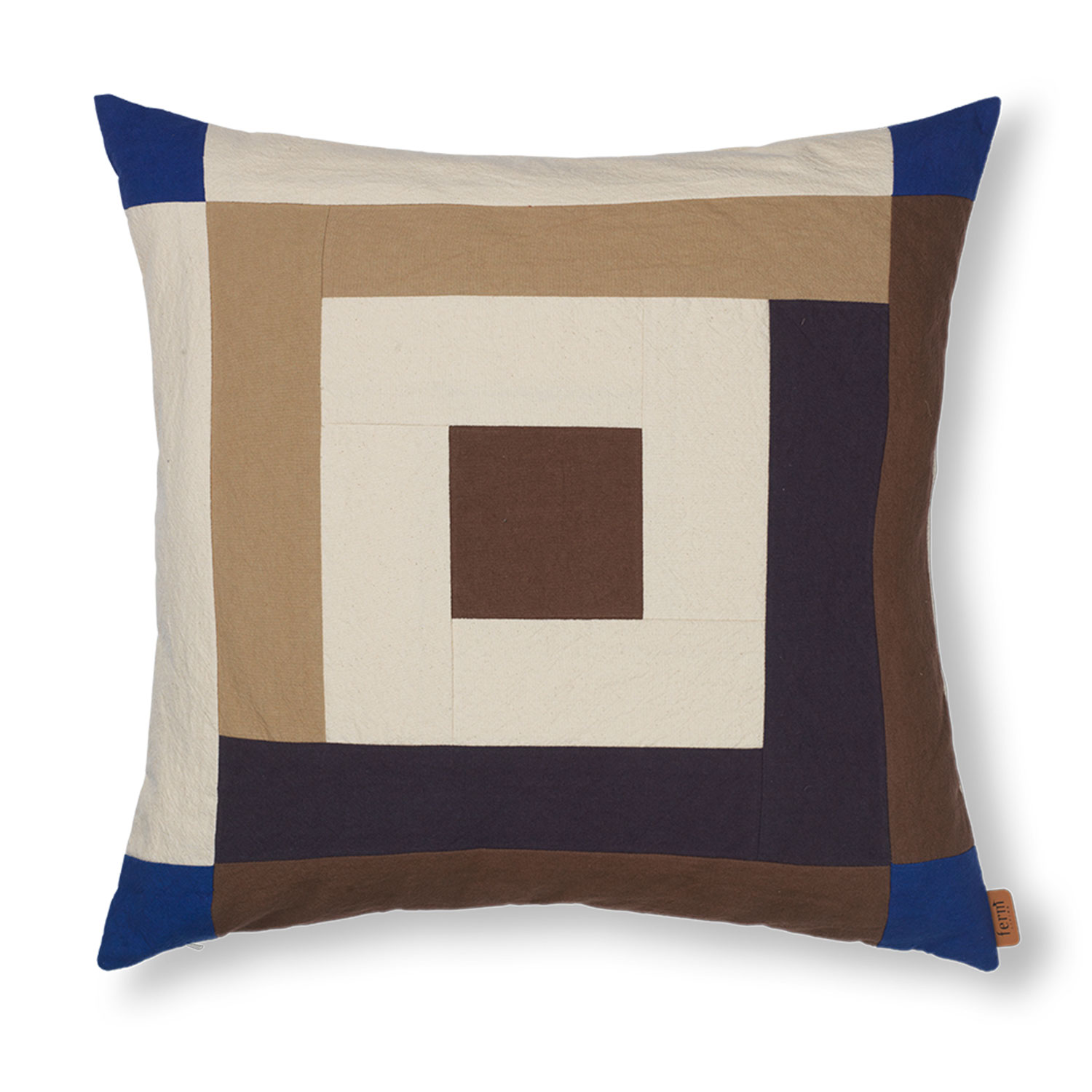fermLIVING Border Patchwork Kissen CarobBrownBrightBlue 1104268644 101033