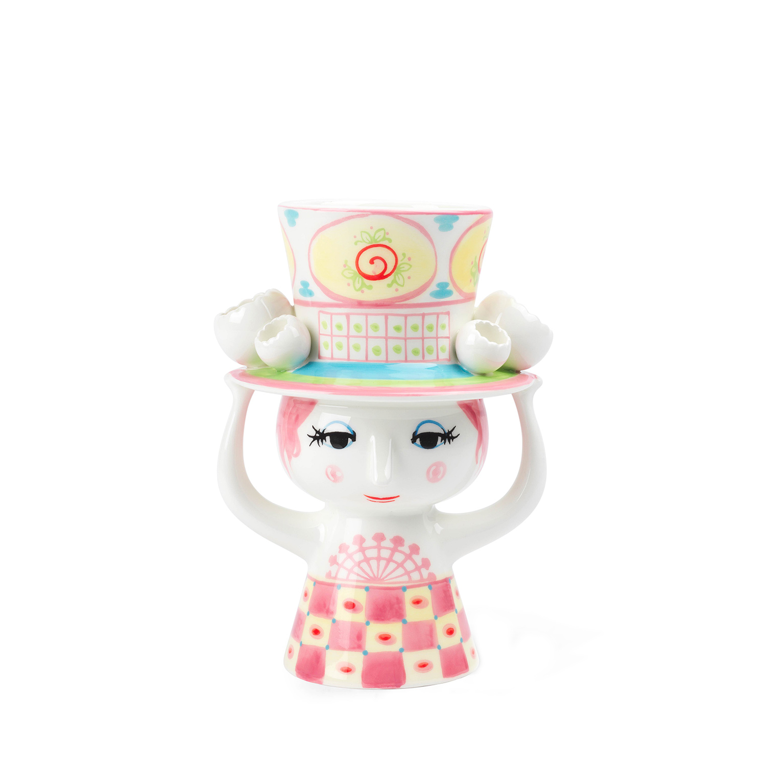 Björn Wiinblad - Lady mit Hut Vase H20,5 cm pink/gelb