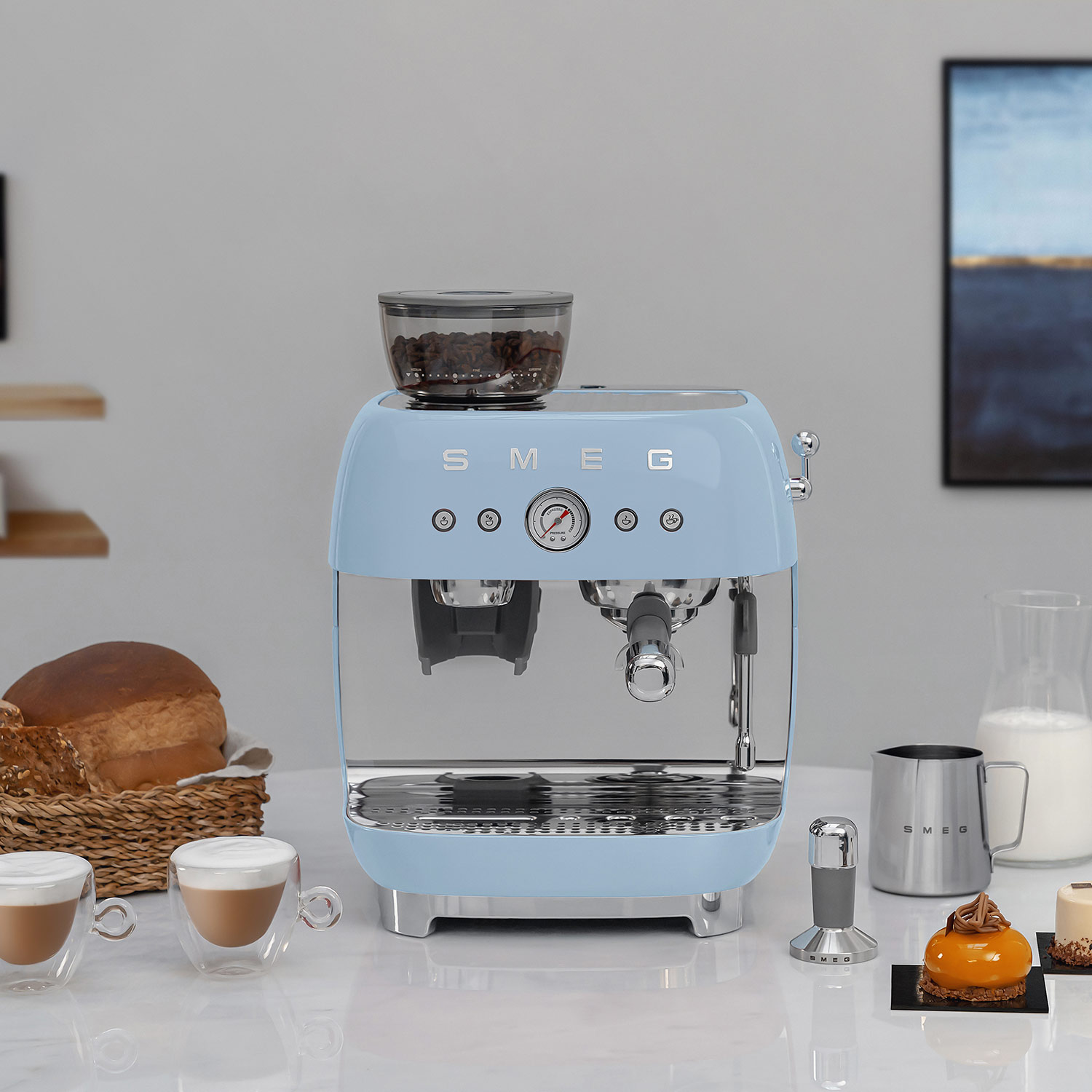 smeg egf03 siebtraeger espressomaschine pastell blau esszimmer 95346