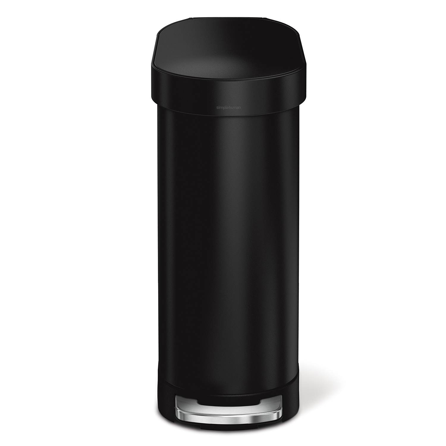 simplehuman treteimer schmal edelstahl schwarz frontal 98317