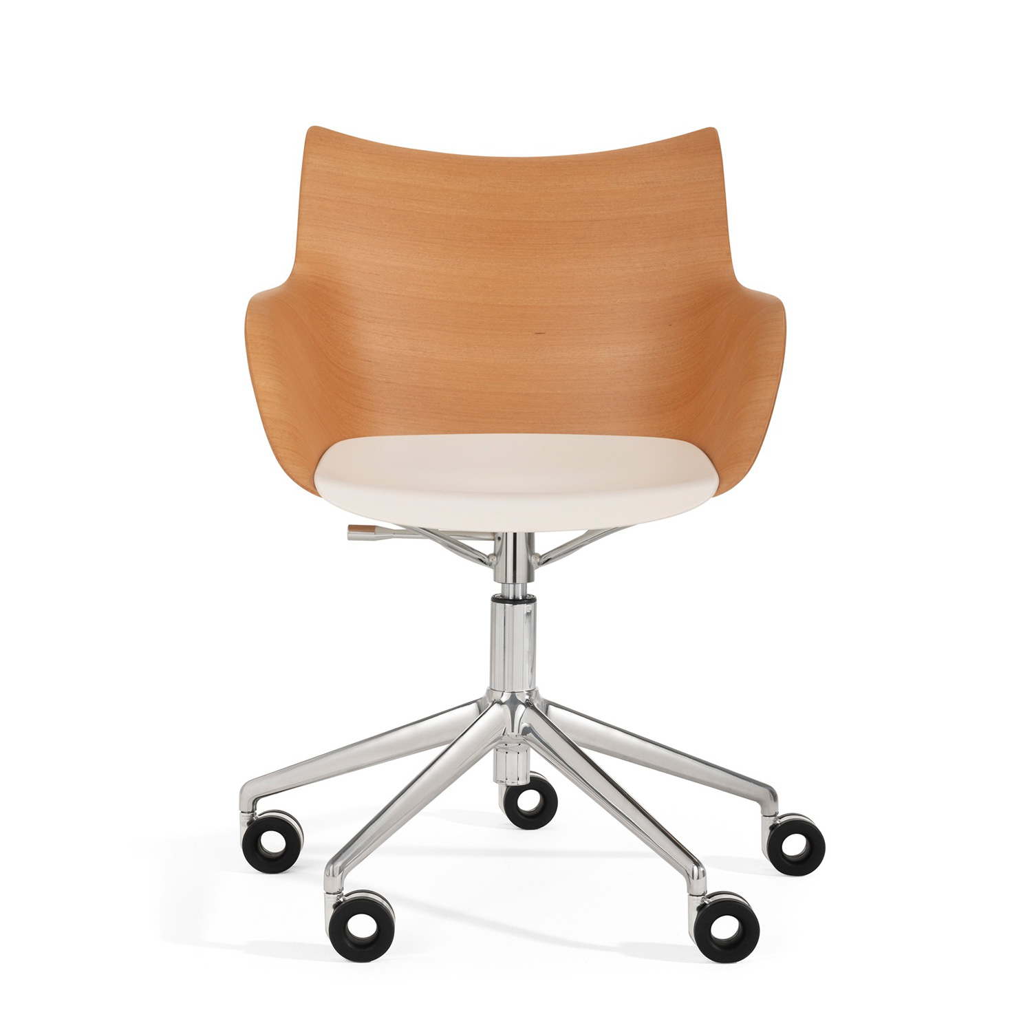 Kartell - Q/Wood Wheels Drehstuhl dunkel/chrom