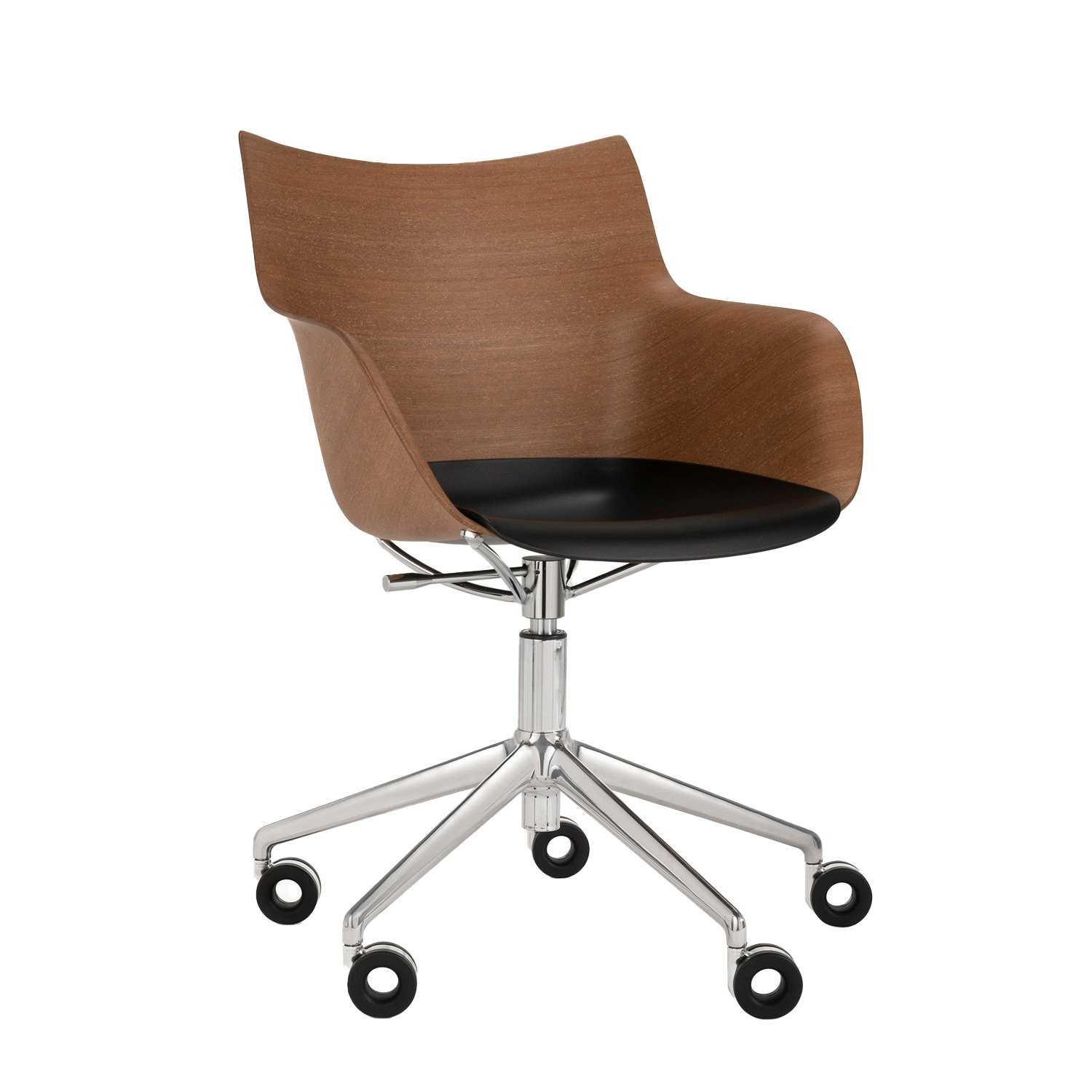 Kartell - Q/Wood Wheels Drehstuhl dunkel/chrom