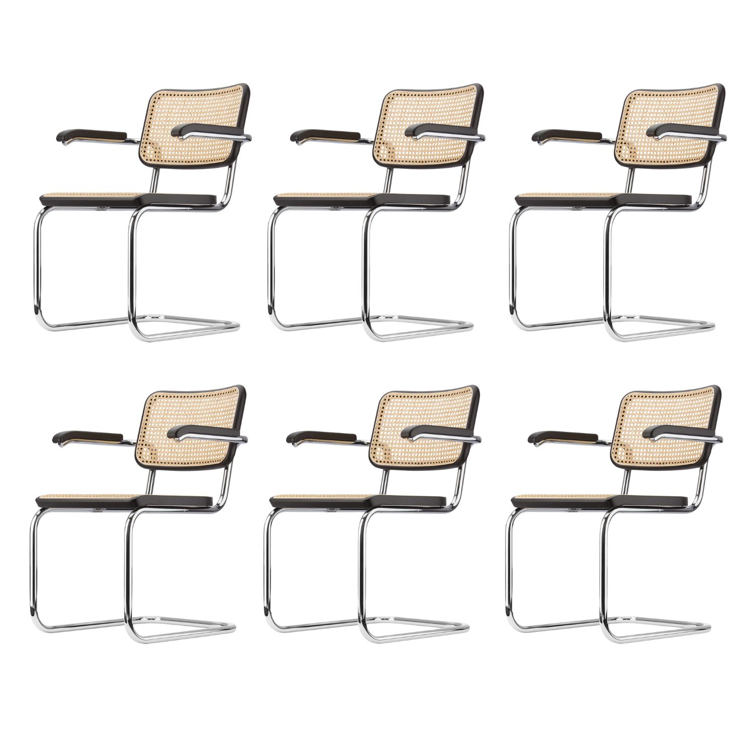 Thonet S64V Freischwinger Stuhl Chrom Schwarz 6er Set 103318