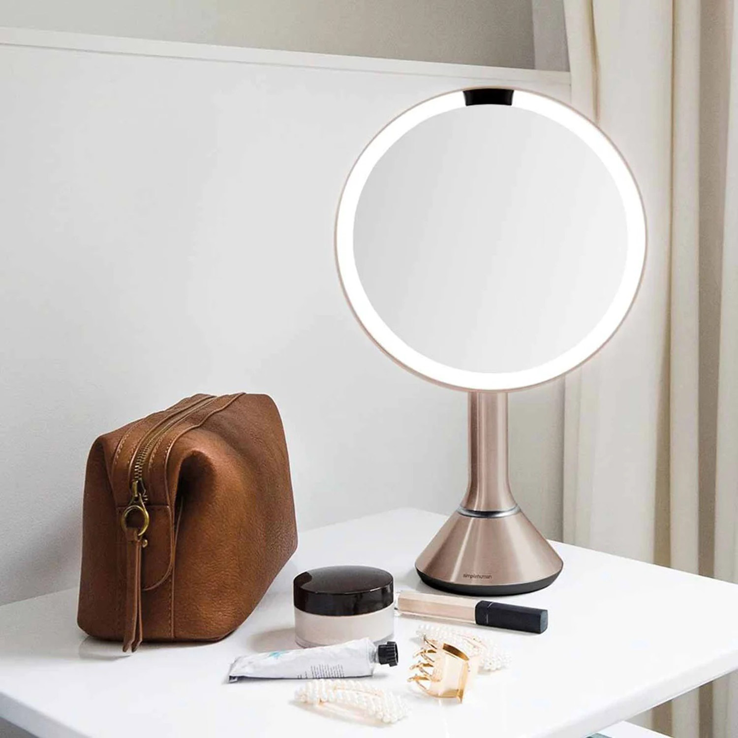 simplehuman sensorspiegel rund rosegold kosmetiktisch 98246