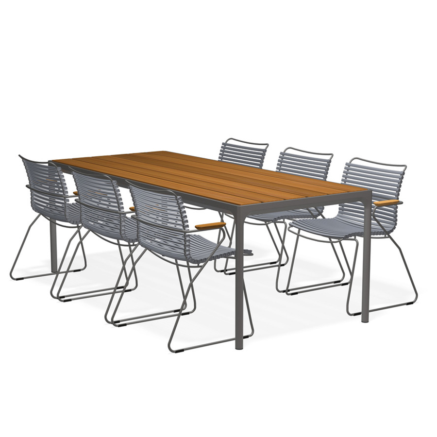 HOUE - Set Four grau 210x90 cm + 6x Click Sessel dunkelgrau