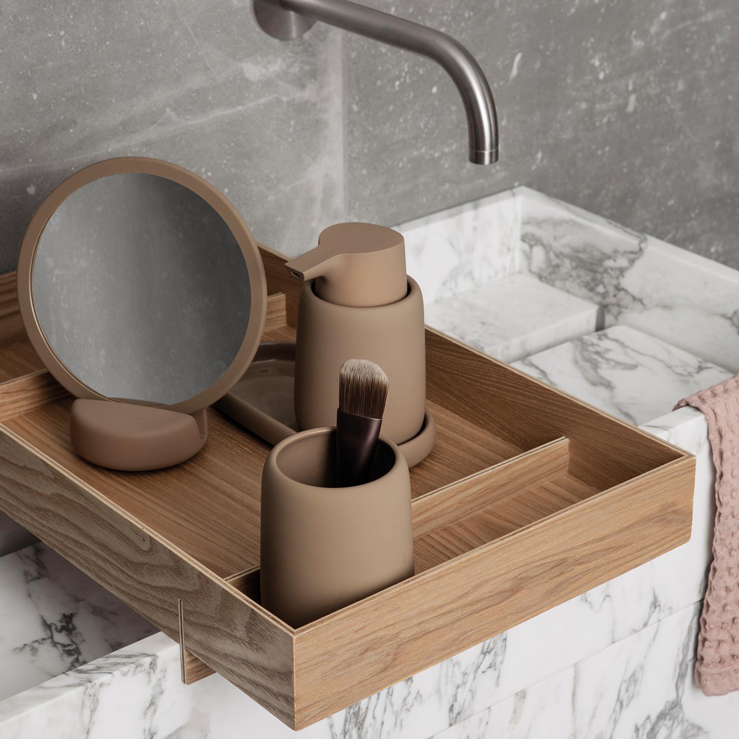 blomus sono zahnputzbecher tan set 81883