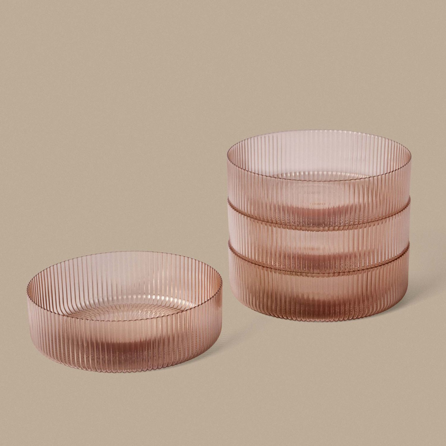 Ferm Living - Ripple 4-er Set Servierschüsseln blush