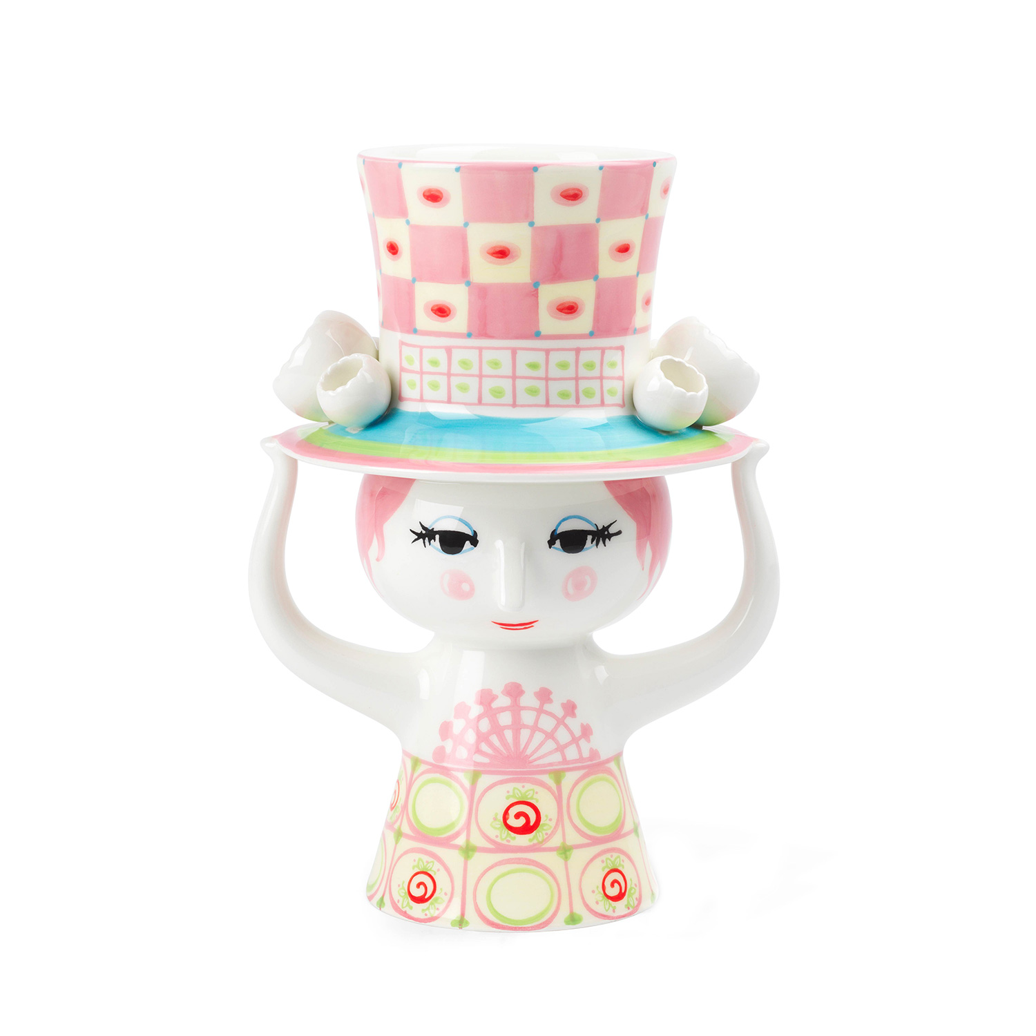 Björn Wiinblad - Lady mit Hut Vase H24,5 cm pink/gelb