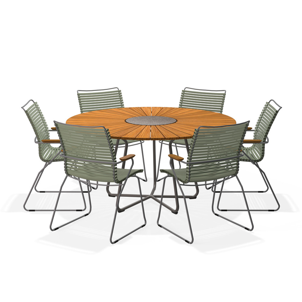 HOUE – Set Circle Ø150 cm + 6x Click Sessel hoch olivgrün