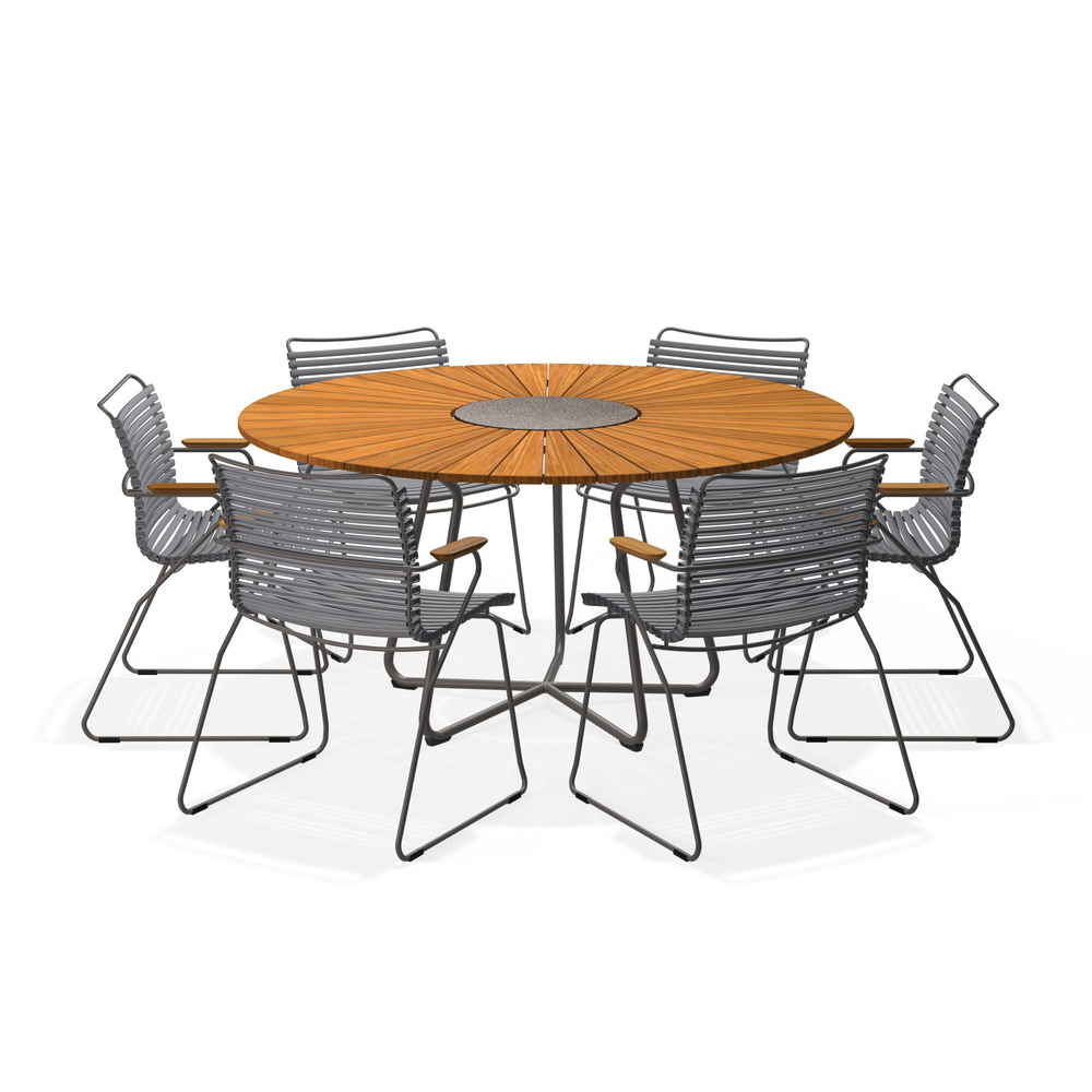 HOUE – Set Circle Tisch Ø 150 cm + 6x Click Gartensessel