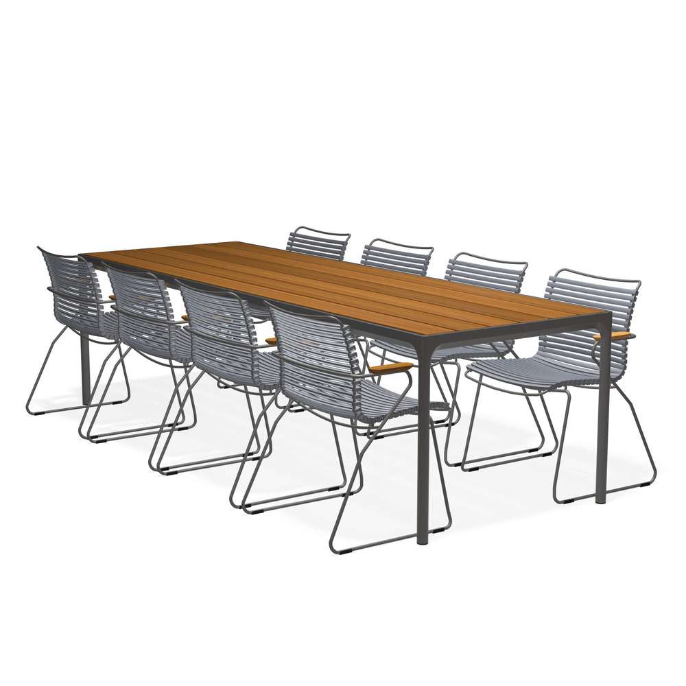 HOUE - Set Four grau 270x90 cm + 8x Click Sessel dunkelgrau