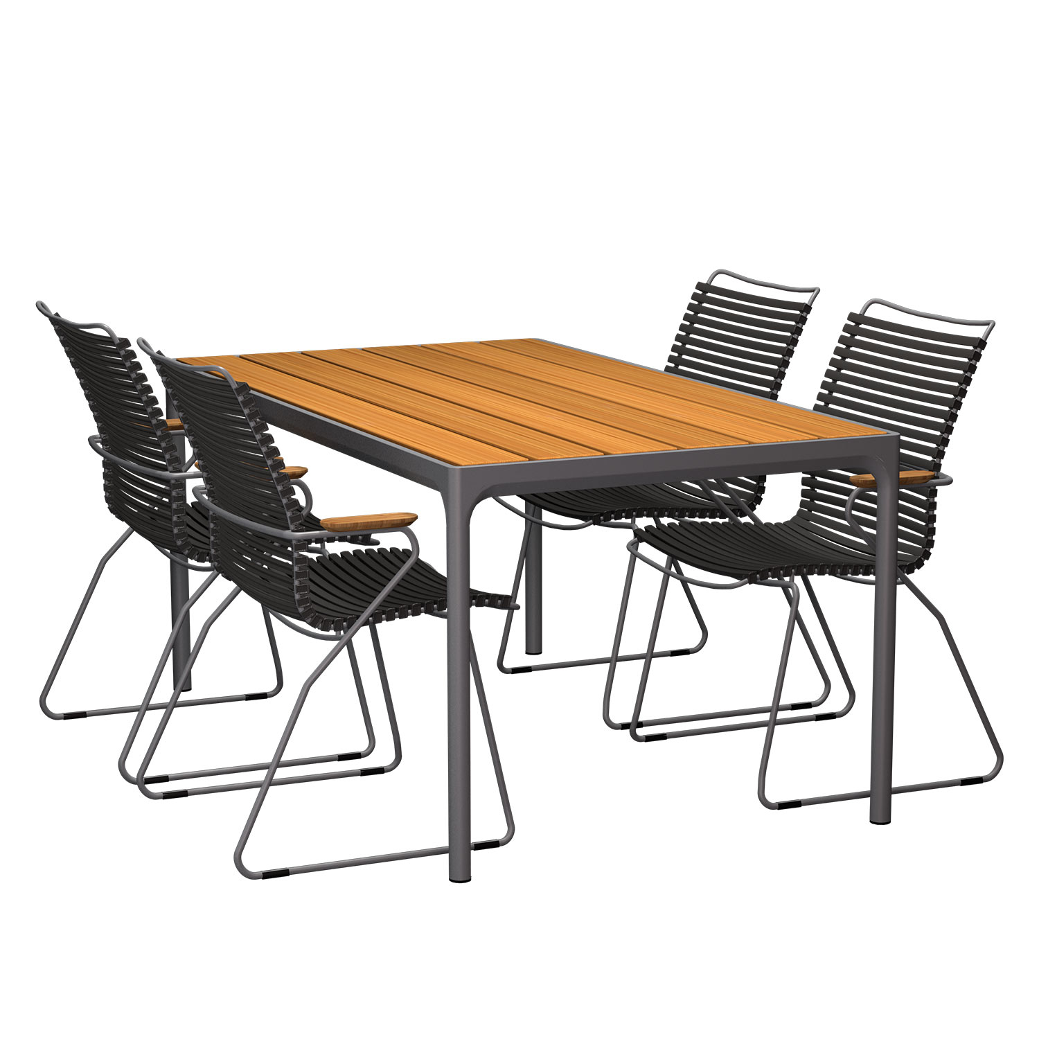 HOUE - Set Four grau 160x90 cm + 4x Click Stuhl hoch schwarz