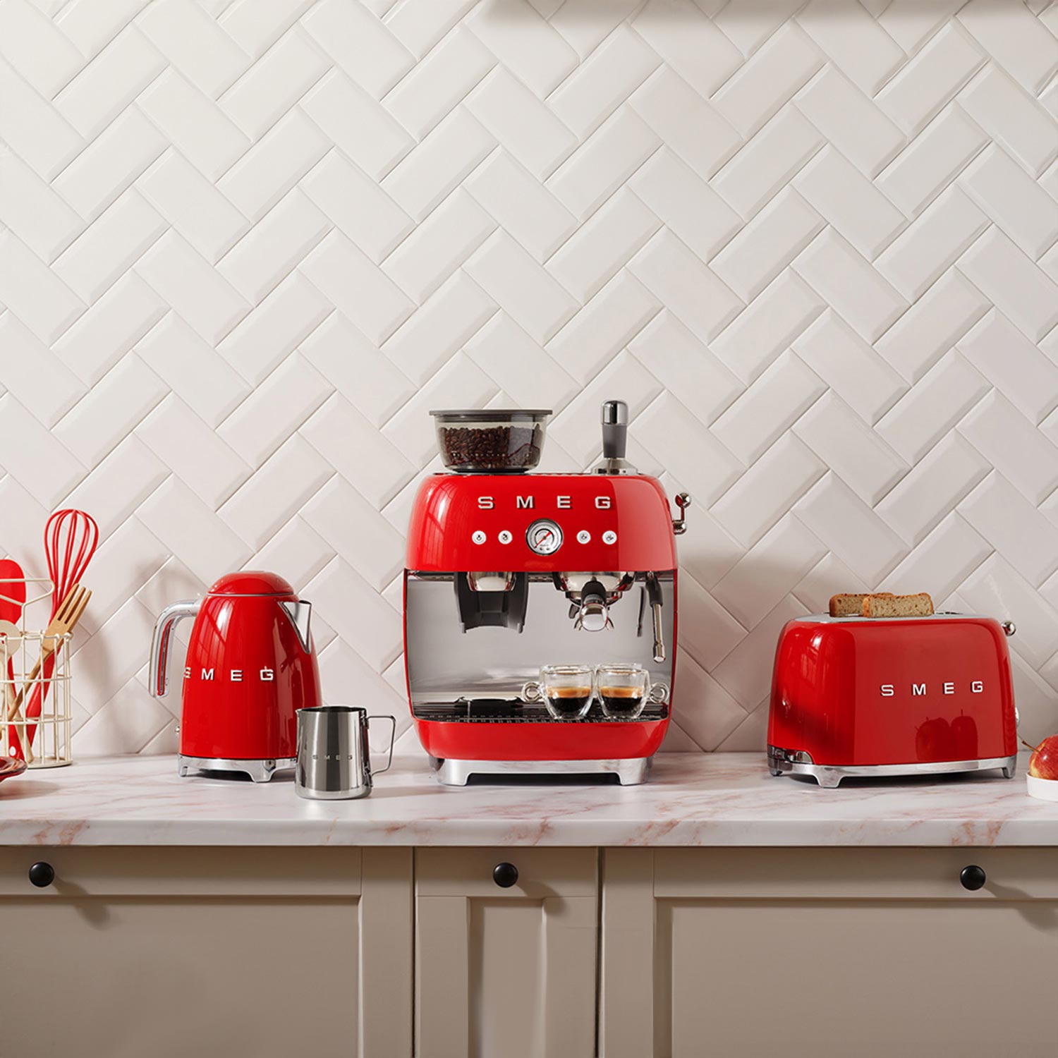 SMEG - Wasserkocher und Toaster Set chrom
