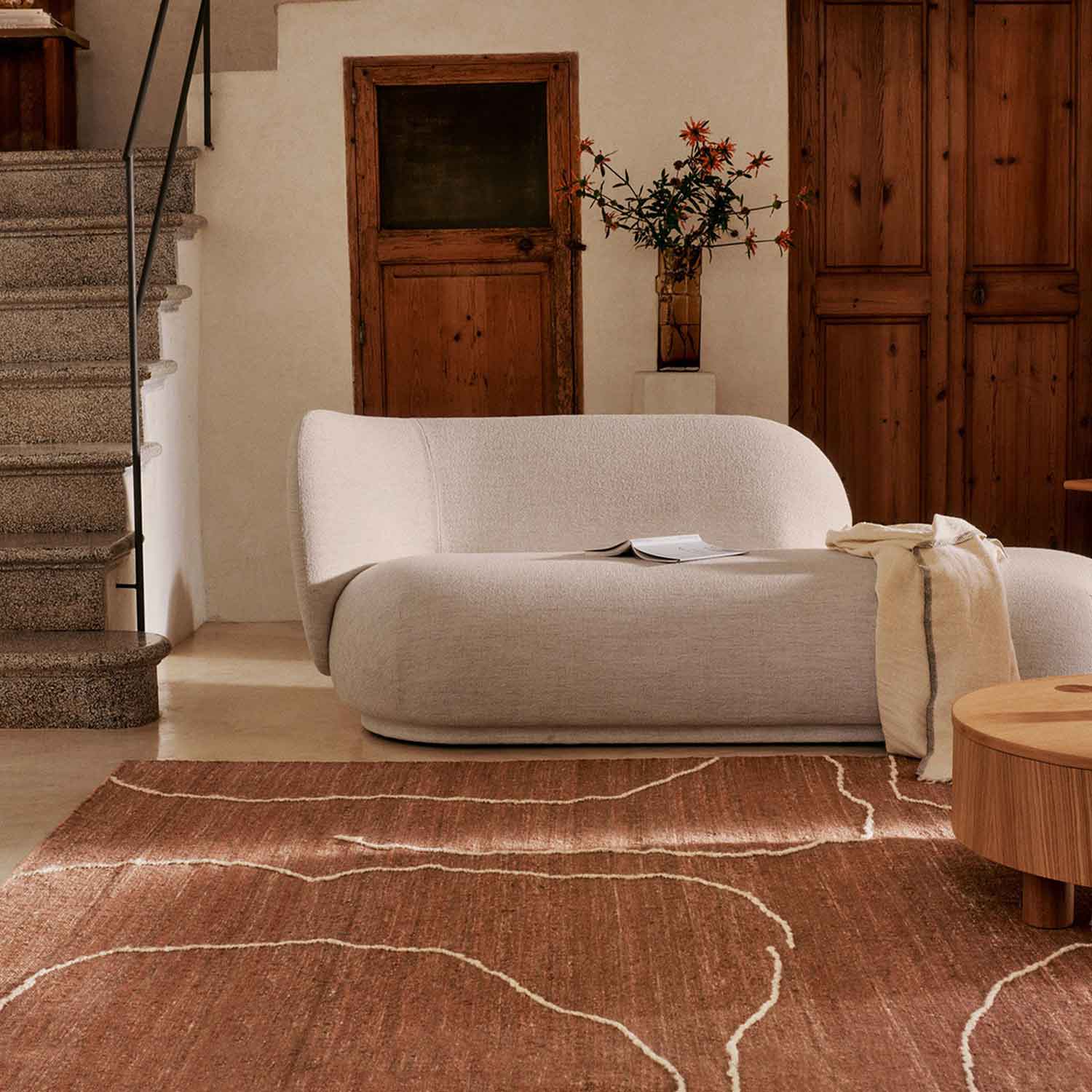 Ferm Living - Gesso Juteteppich 140x200 terracotta/off-white