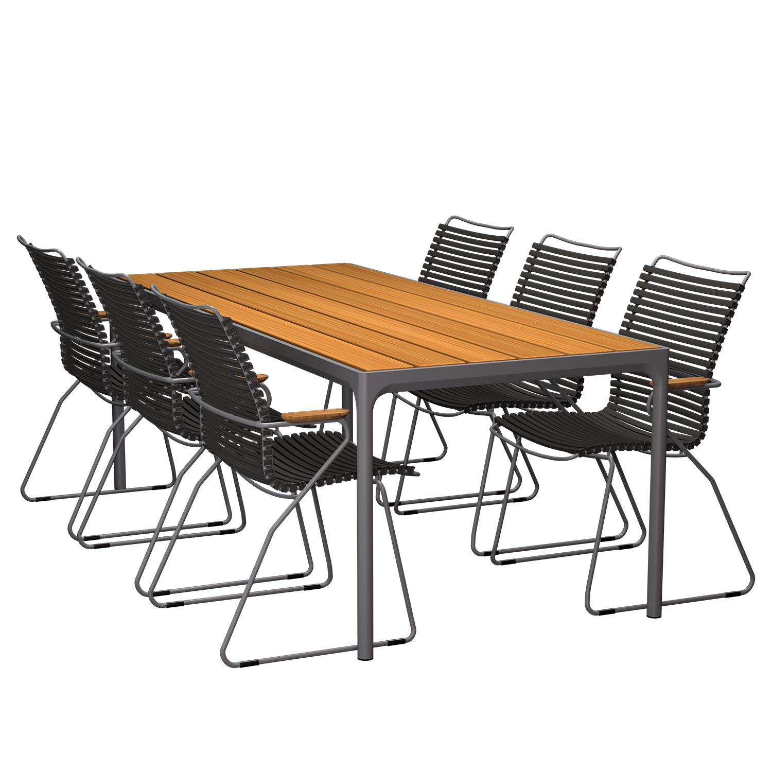 HOUE - Set Four grau 210x90 cm + 6x Click Stuhl hoch schwarz