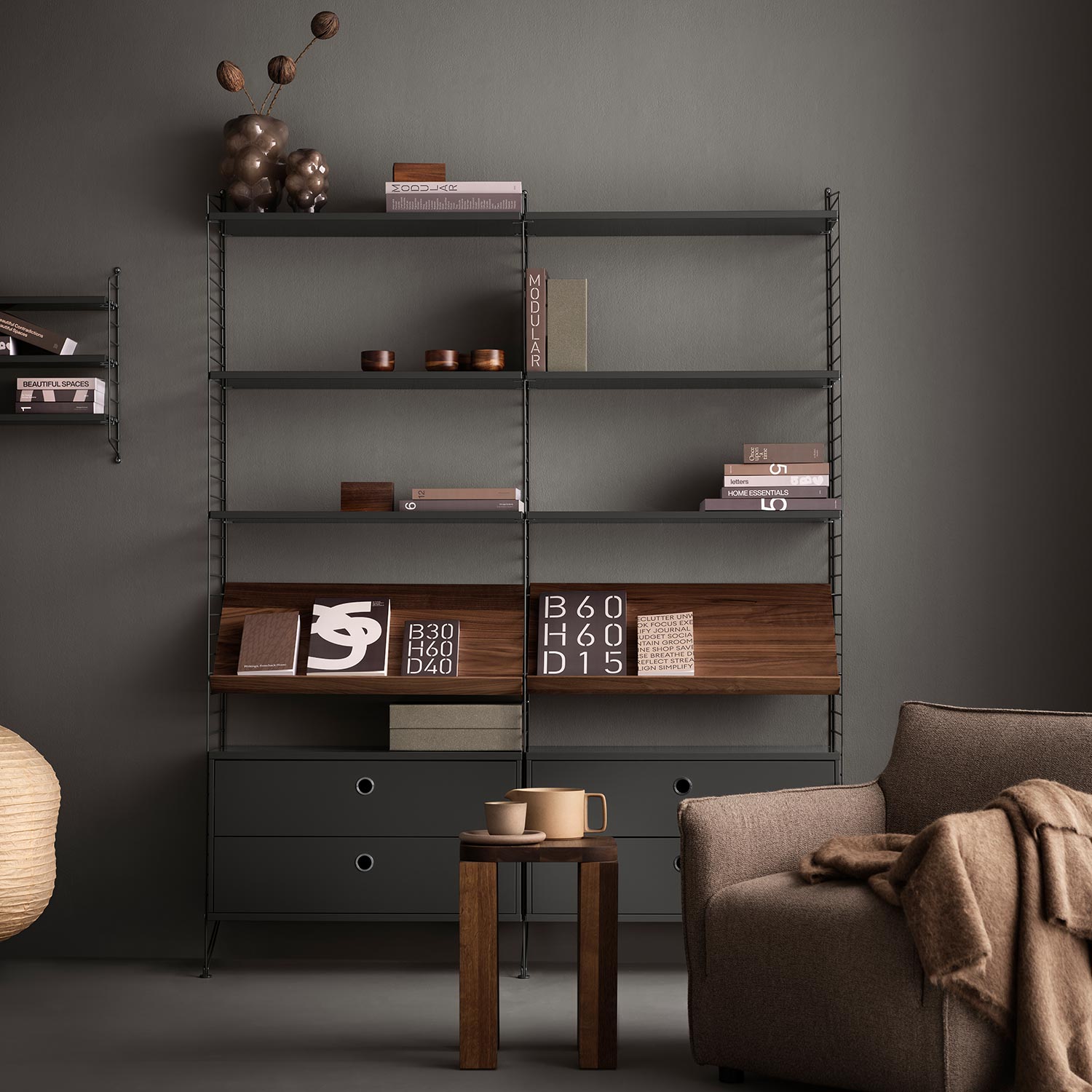 string - Schrank mit 2 Schubladen walnuss