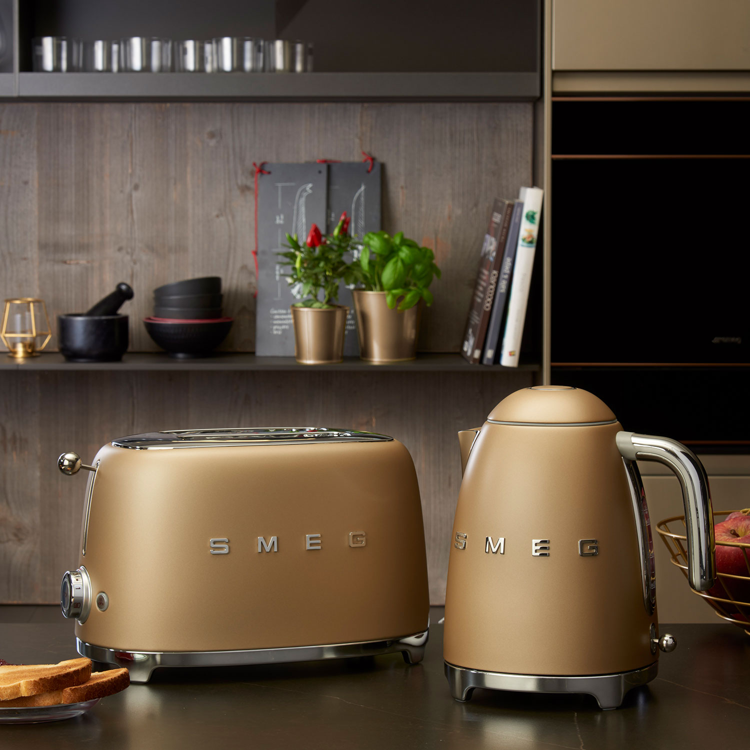 smeg toaster matt champagne mit wasserkocher 60195