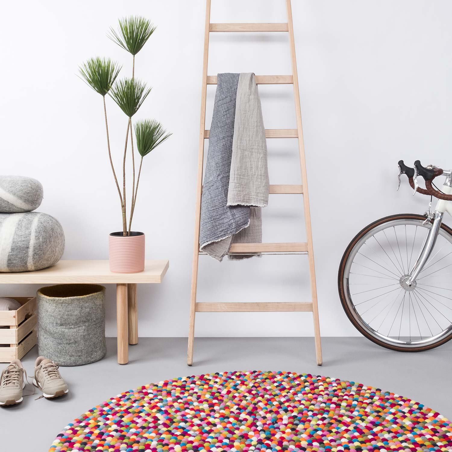 myfelt lotte filzkugelteppich rund flur 51881