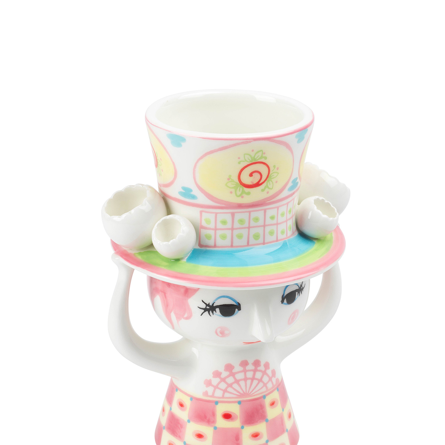 Björn Wiinblad - Lady mit Hut Vase H20,5 cm pink/gelb