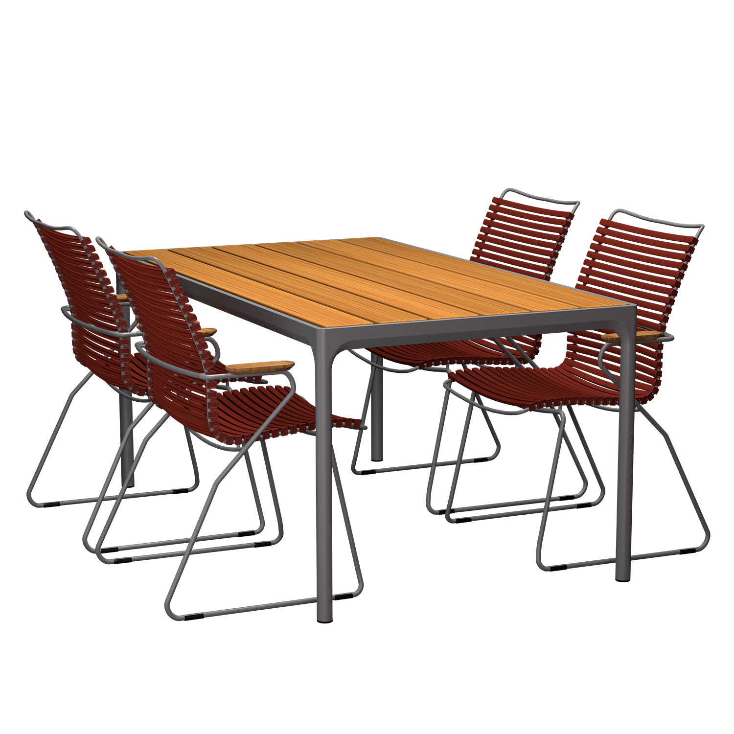 HOUE - Set Four Tisch grau 160x90 cm + 4x Click Outdoorstuhl