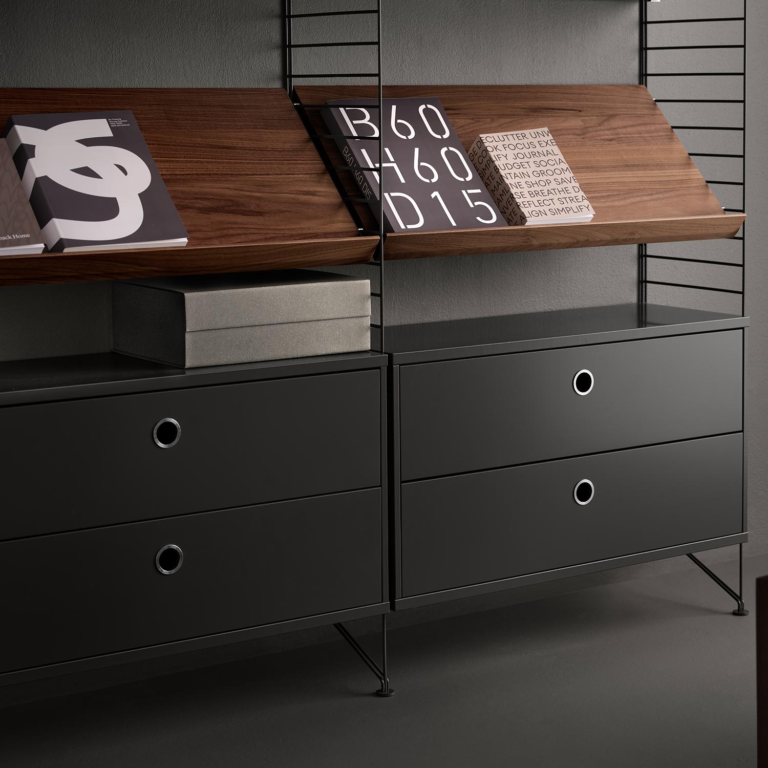 string - Schrank mit 2 Schubladen walnuss