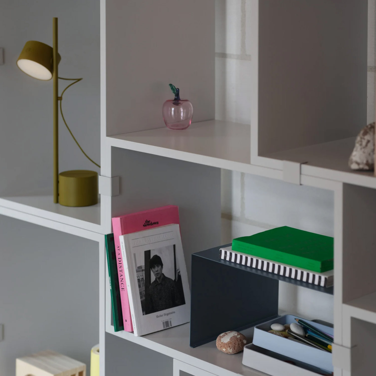 29002 en stacked bookcase 3 grey stacked insert blue grey post table lamp brown green muuto org 103128